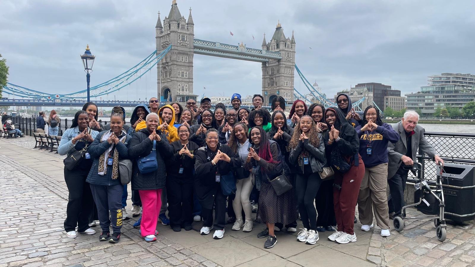 HBCU students on a Black Tudors walking tour, outside Tower Bridge