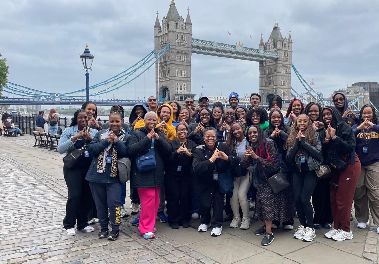 HBCU students on a Black Tudors walking tour, outside Tower Bridge